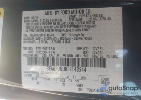 2015 Ford Fusion Hybrid S from USA, damaged, VIN 3FA6P0UU8FR148544